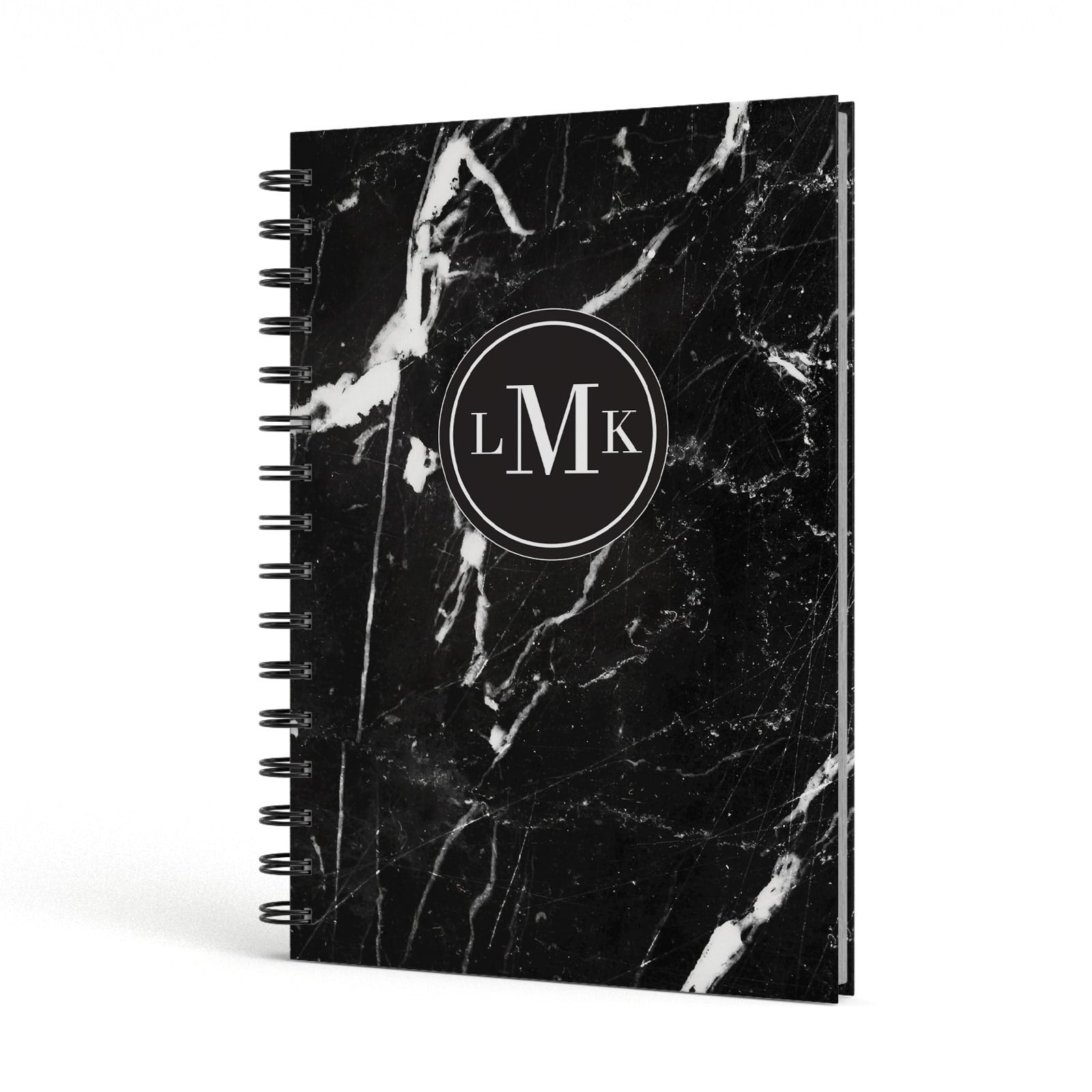Marble Custom Initials Circle A5 Hardcover Notebook Side View