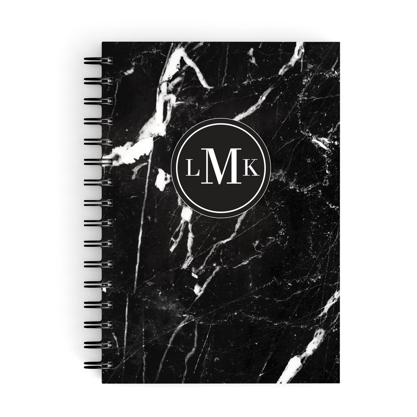 Marble Custom Initials Circle A5 Hardcover Notebook