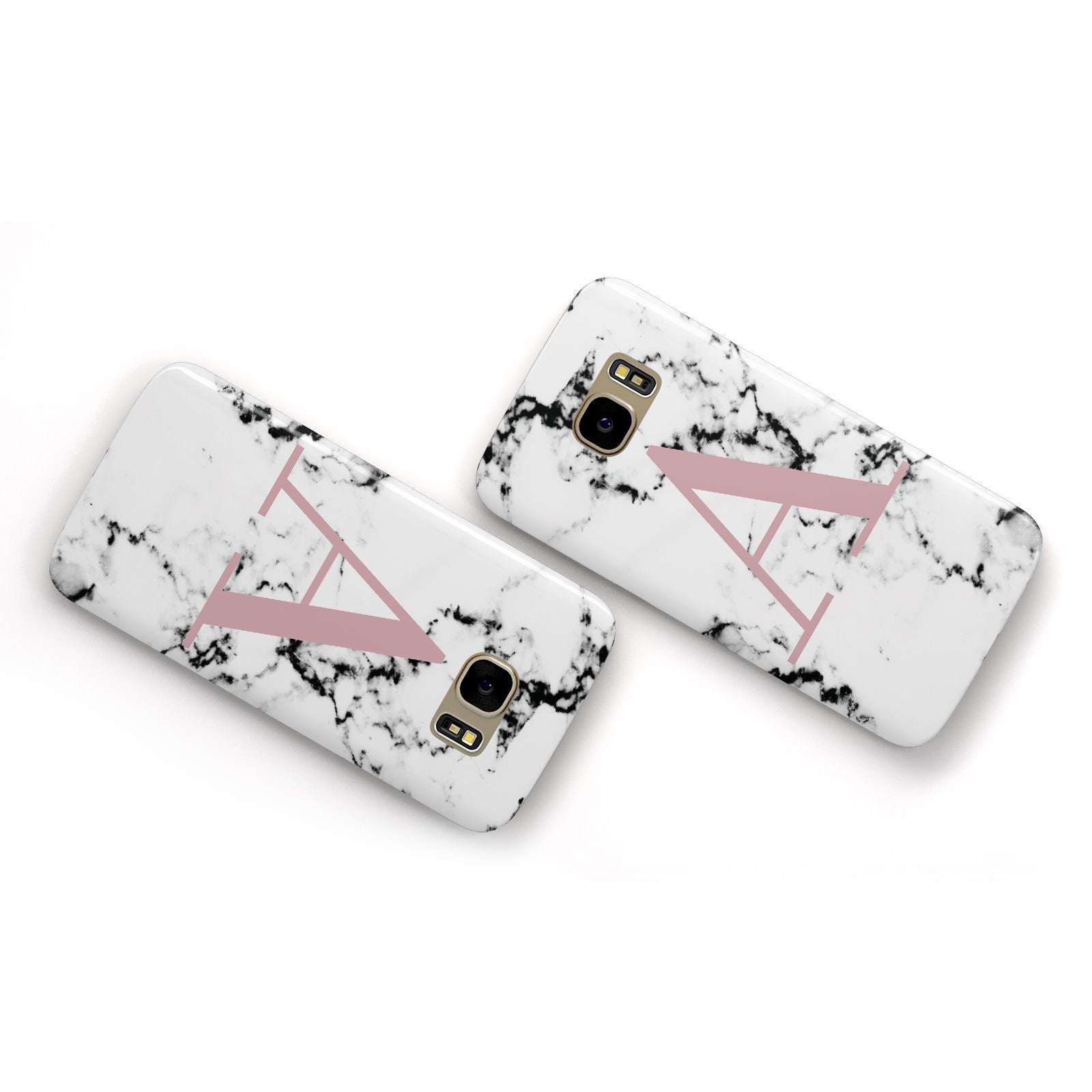 Marble Effect Pink Initial Personalised Samsung Galaxy Case Flat Overview