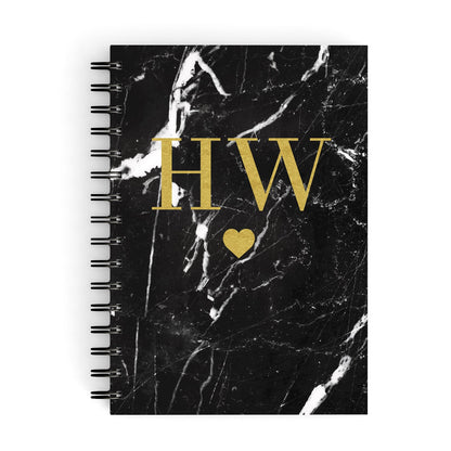 Marble Gold Initials Monogram Personalised A5 Hardcover Notebook