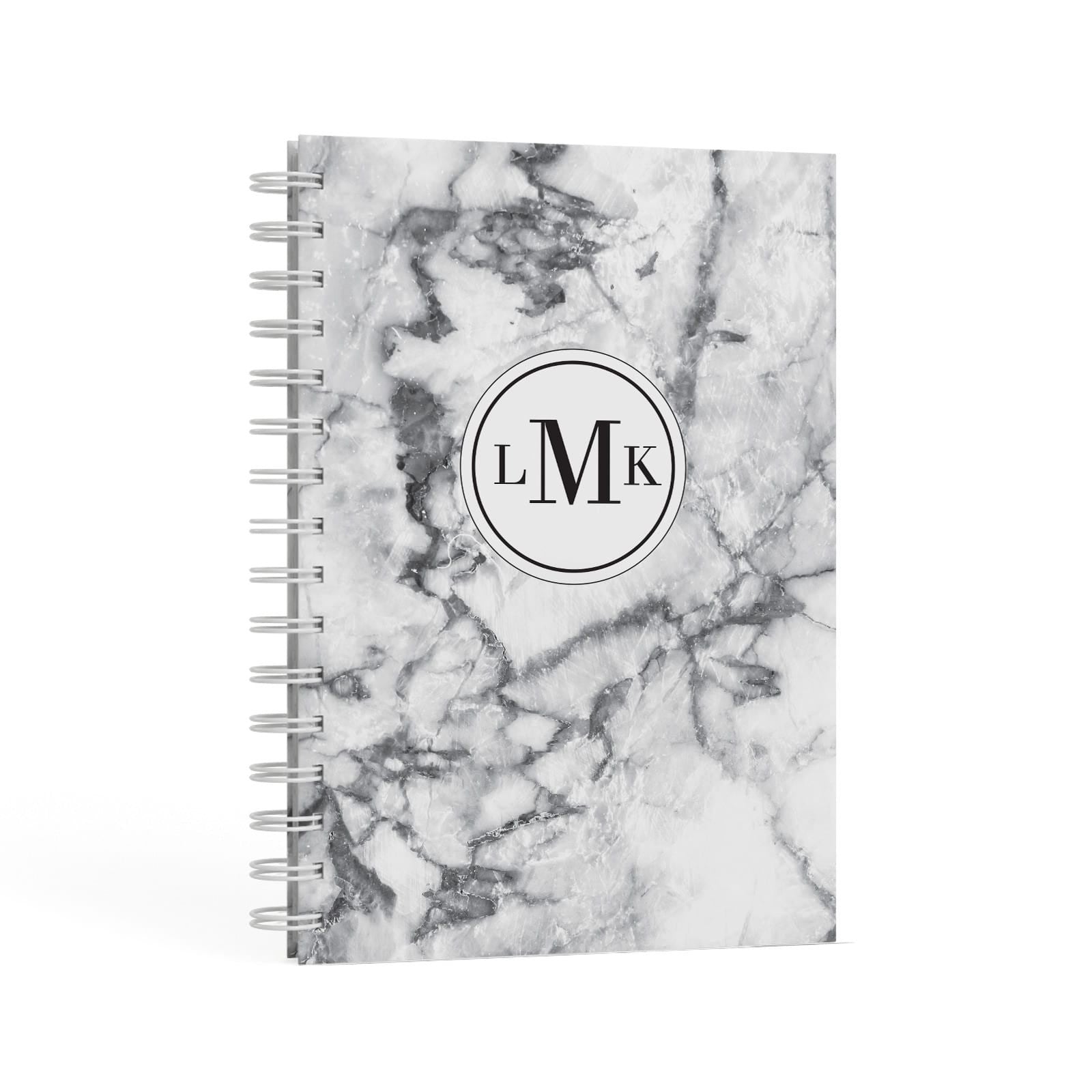 Marble Initials Circle Personalised A5 Hardcover Notebook Second Side View