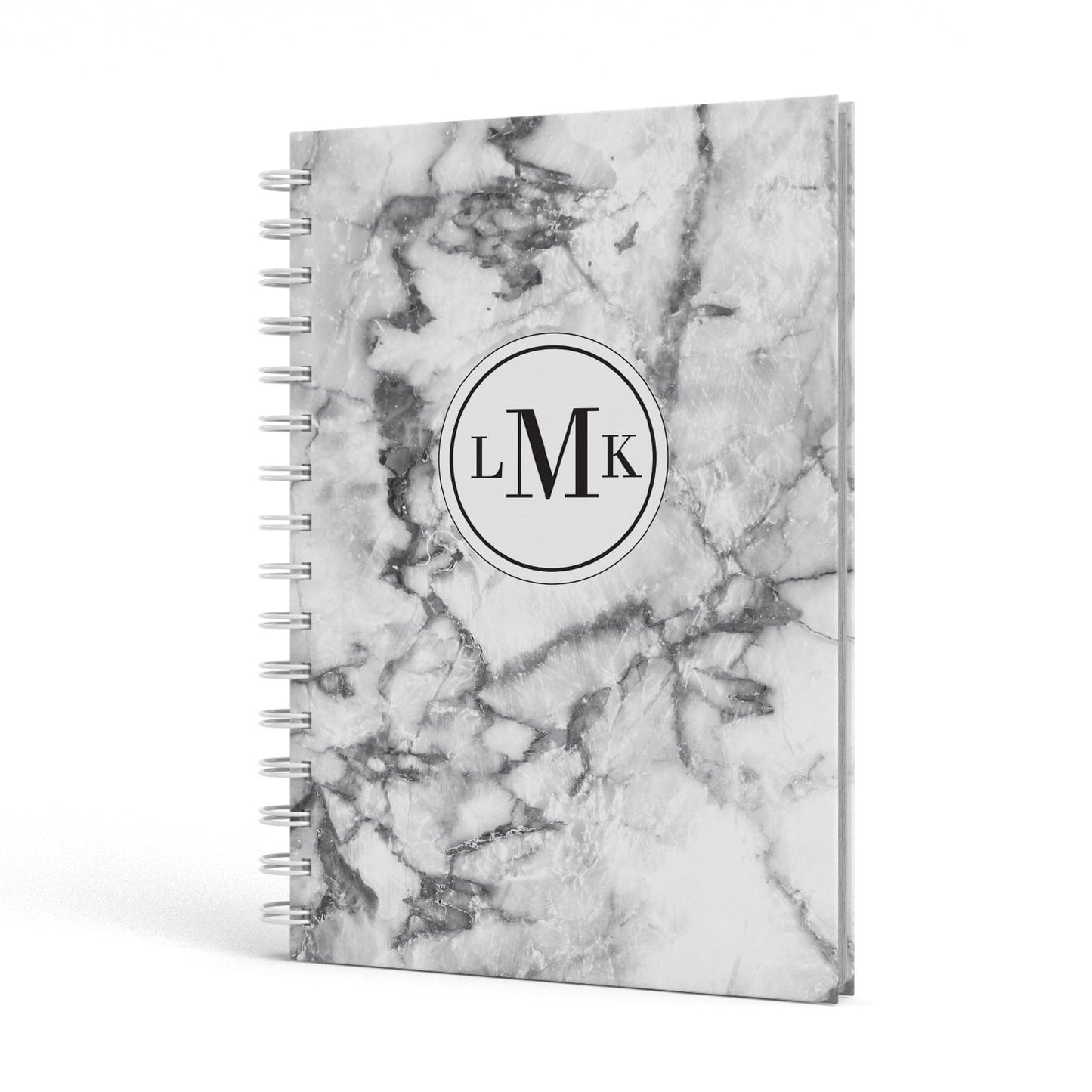 Marble Initials Circle Personalised A5 Hardcover Notebook Side View