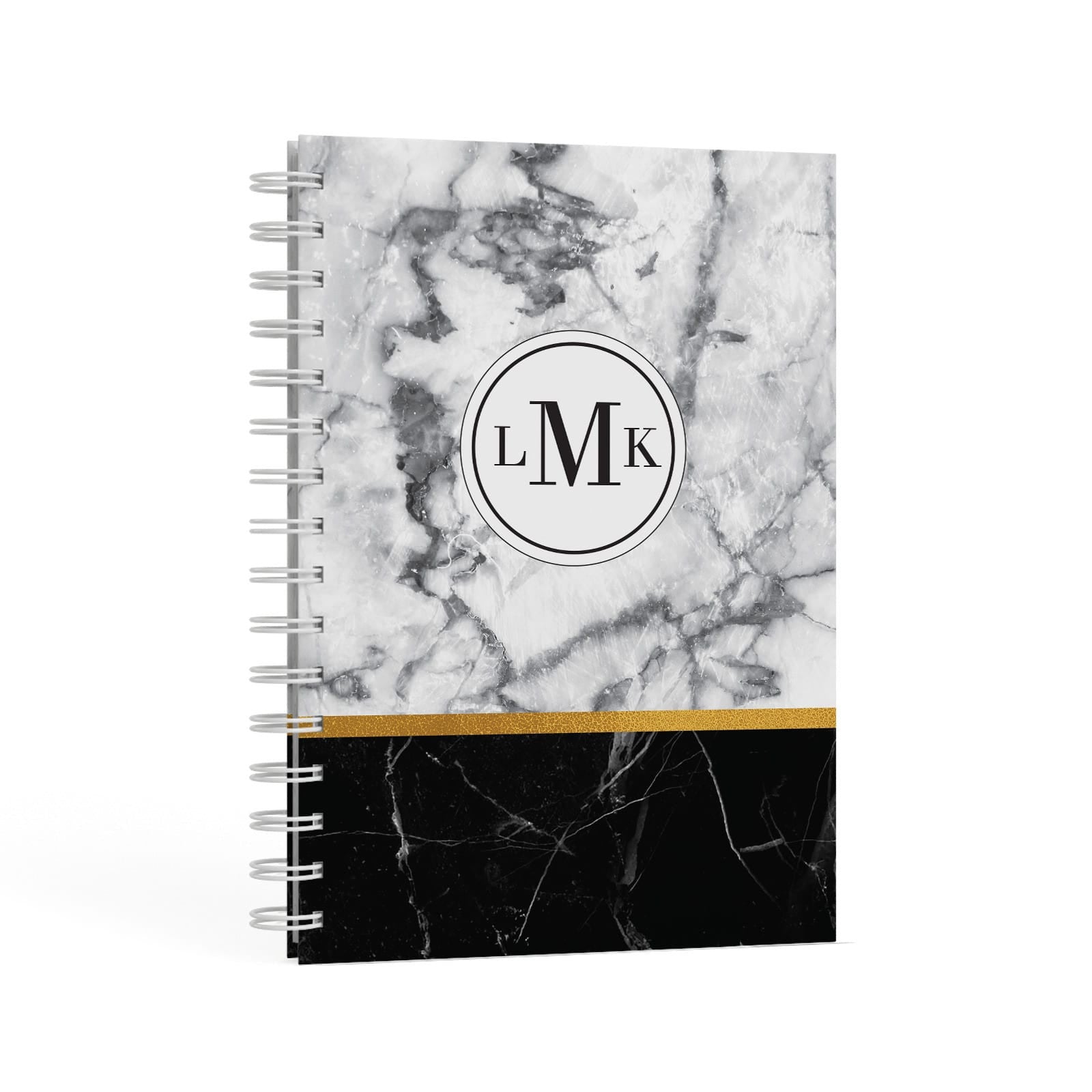 Marble Initials Geometric Personalised A5 Hardcover Notebook Second Side View
