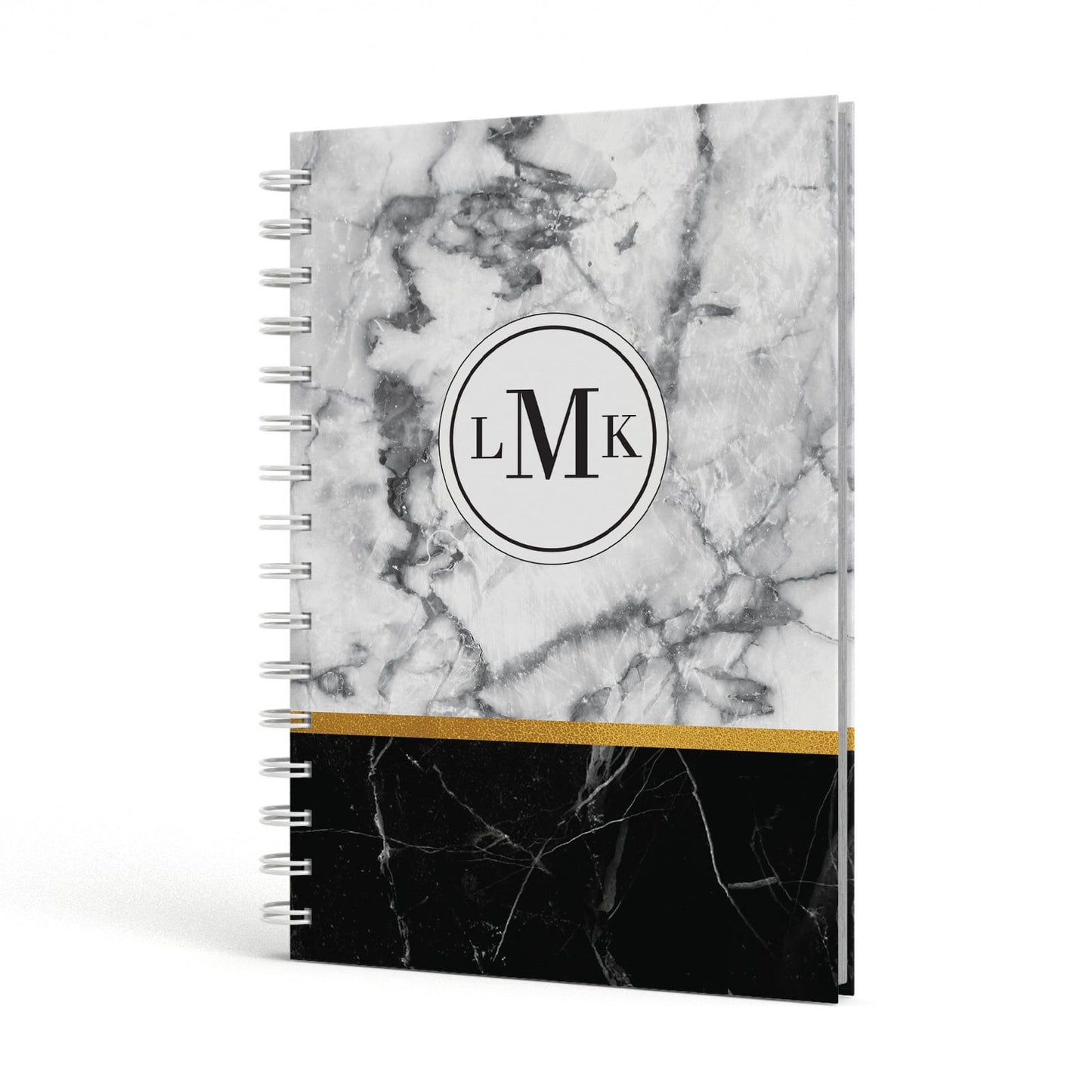 Marble Initials Geometric Personalised A5 Hardcover Notebook Side View