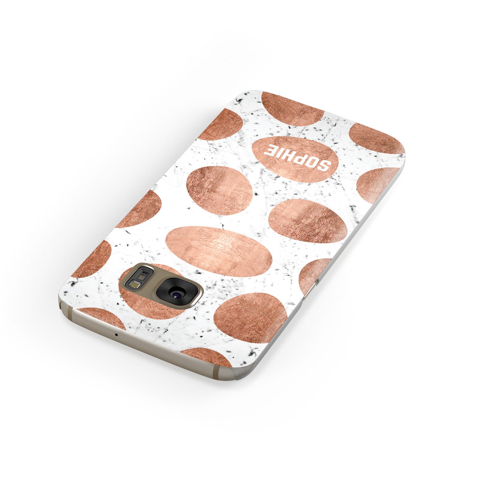 Personalised Marble Name Initials Rose Gold Dots Samsung Galaxy Case Front Close Up