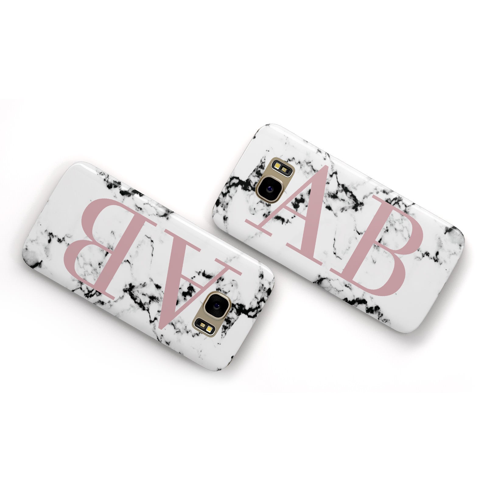 Marble Pattern Pink Initials Personalised Samsung Galaxy Case Flat Overview
