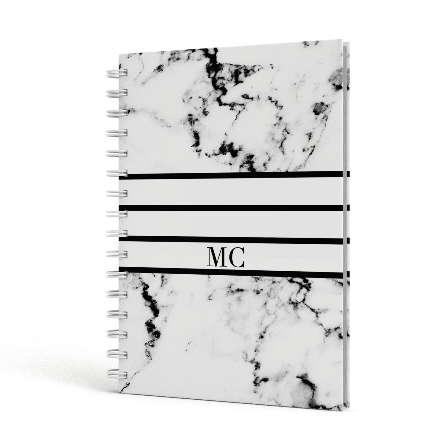 Marble Stripes Initials Personalised A5 Hardcover Notebook Side View