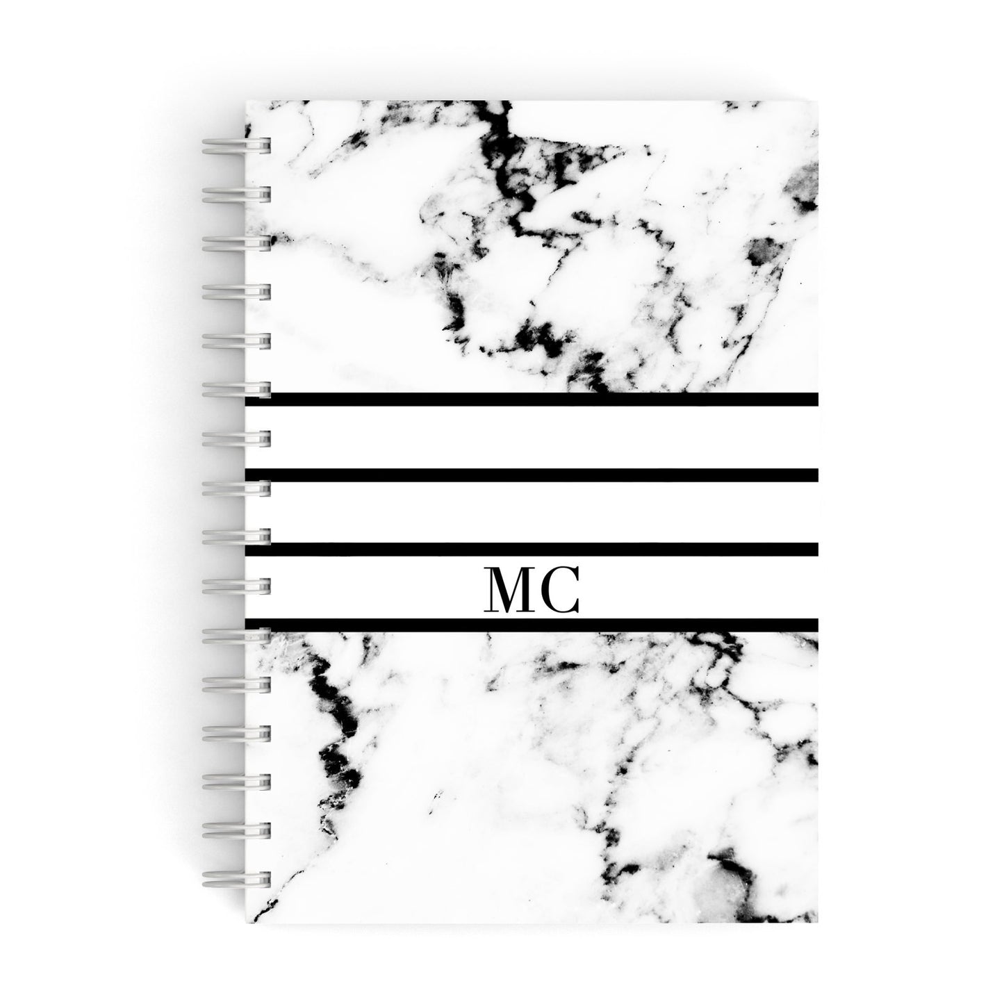 Marble Stripes Initials Personalised A5 Hardcover Notebook