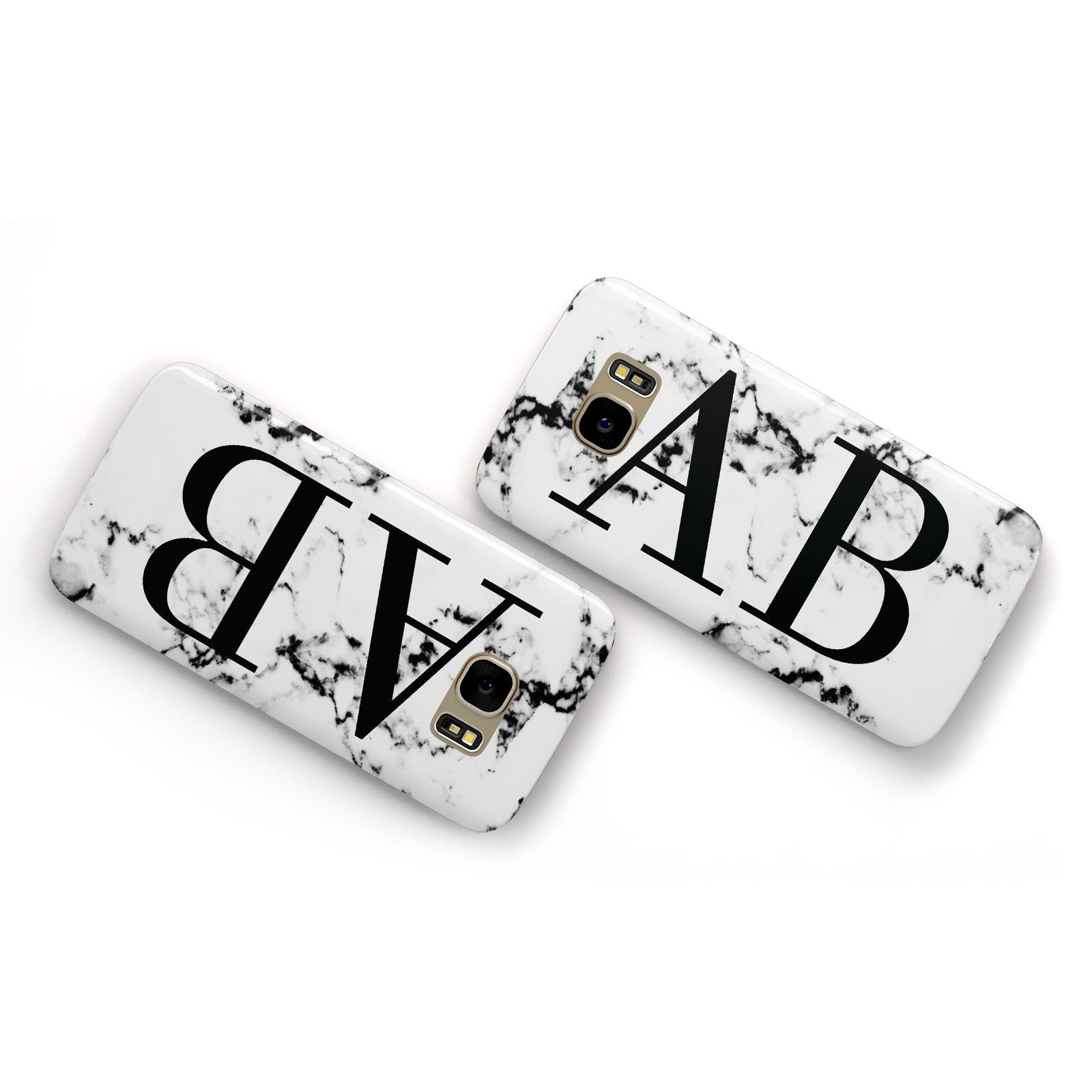 Marble Vertical Initials Personalised Samsung Galaxy Case Flat Overview