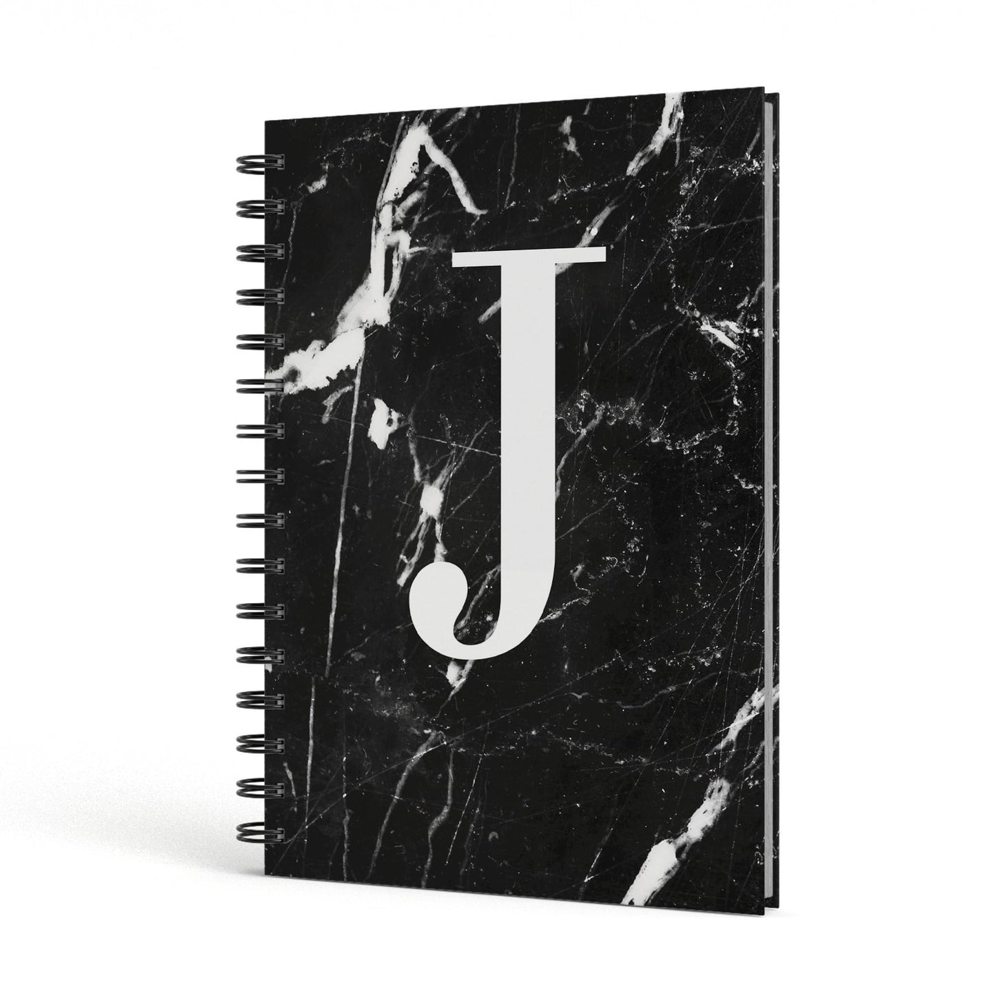 Marble White Initial Personalised A5 Hardcover Notebook Side View