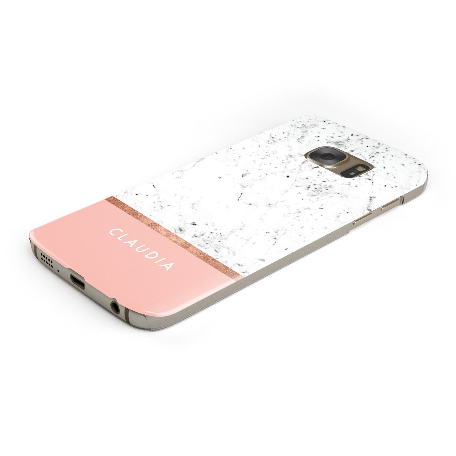 Personalised Marble With Name Initials Pink Samsung Galaxy Case Bottom Cutout