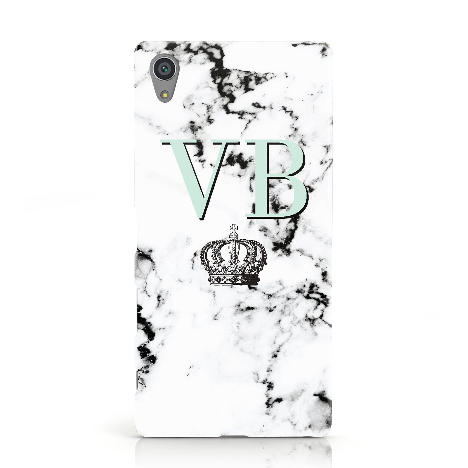 Personalised Mint Crown Initials Marble Sony Xperia Case