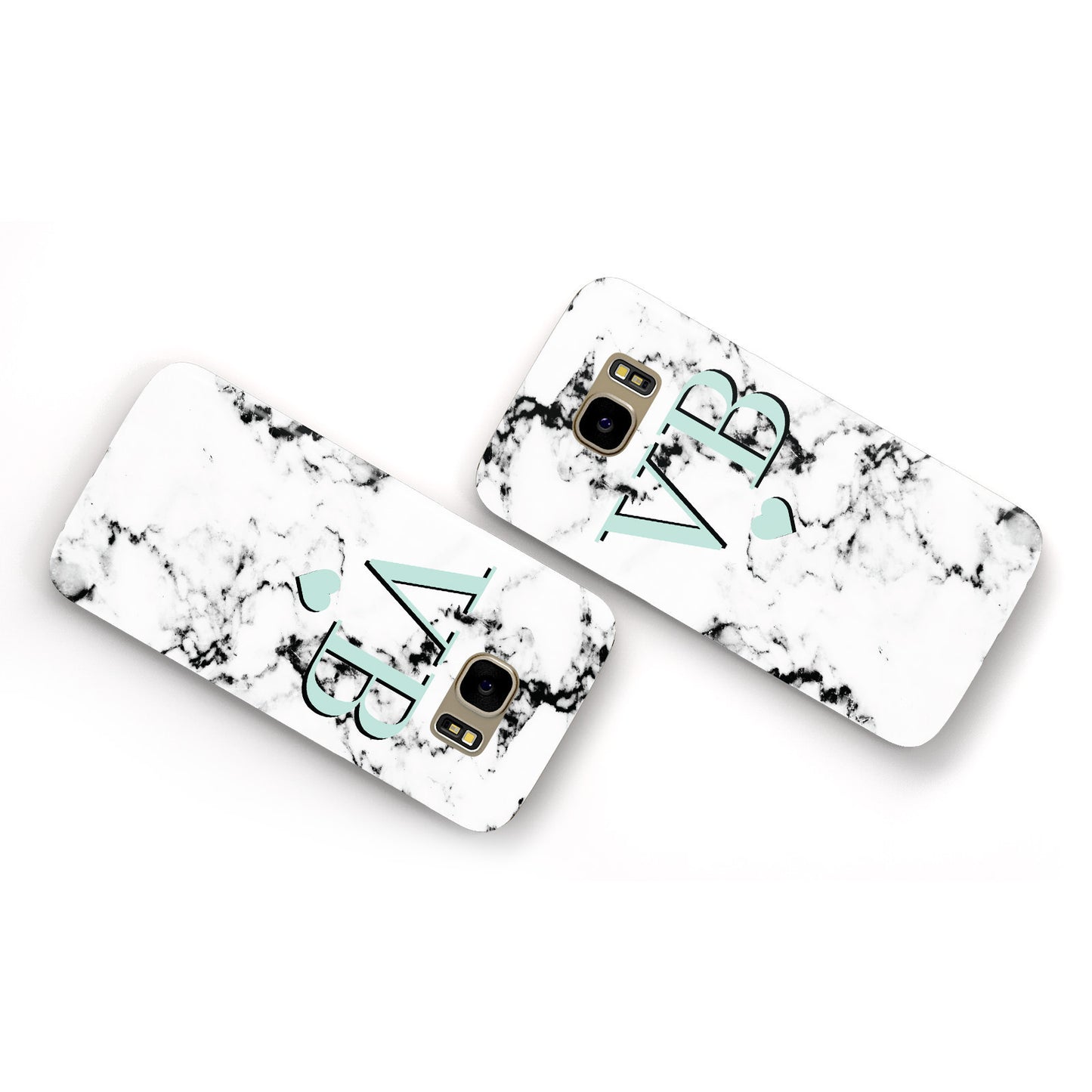 Personalised Mint Initialled Marble Heart Samsung Galaxy Case Flat Overview