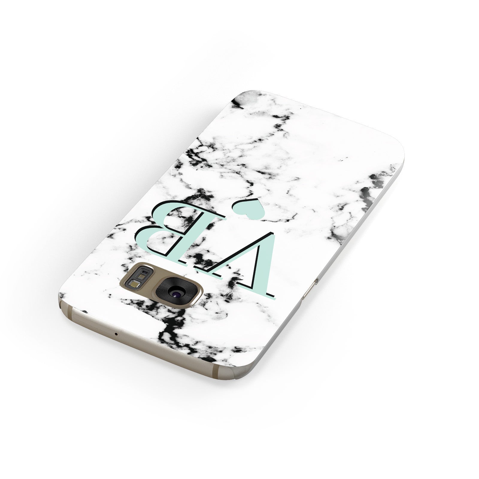 Personalised Mint Initialled Marble Heart Samsung Galaxy Case Front Close Up