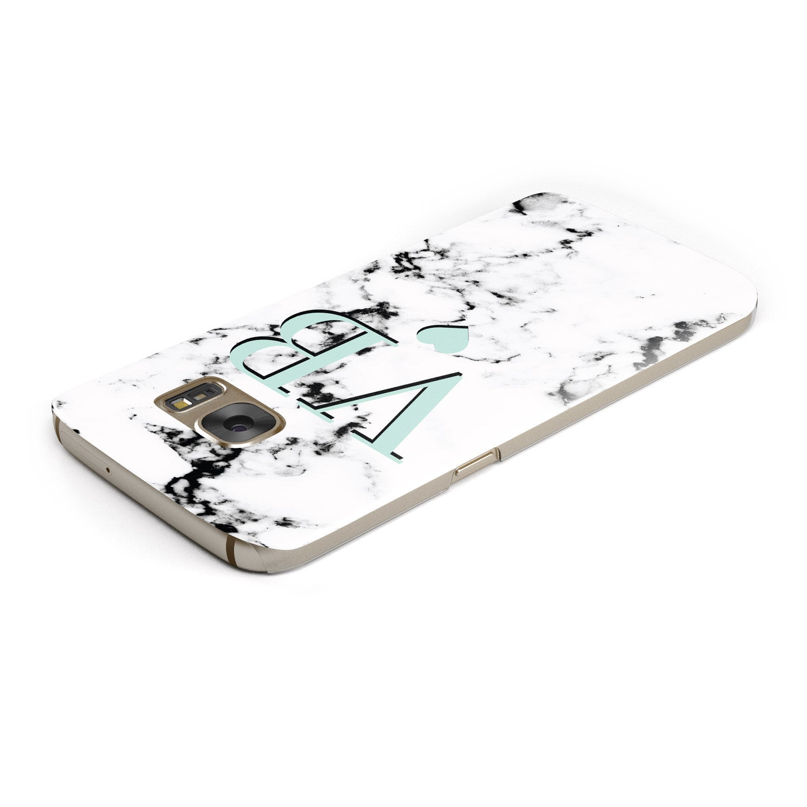 Personalised Mint Initialled Marble Heart Samsung Galaxy Case Top Cutout