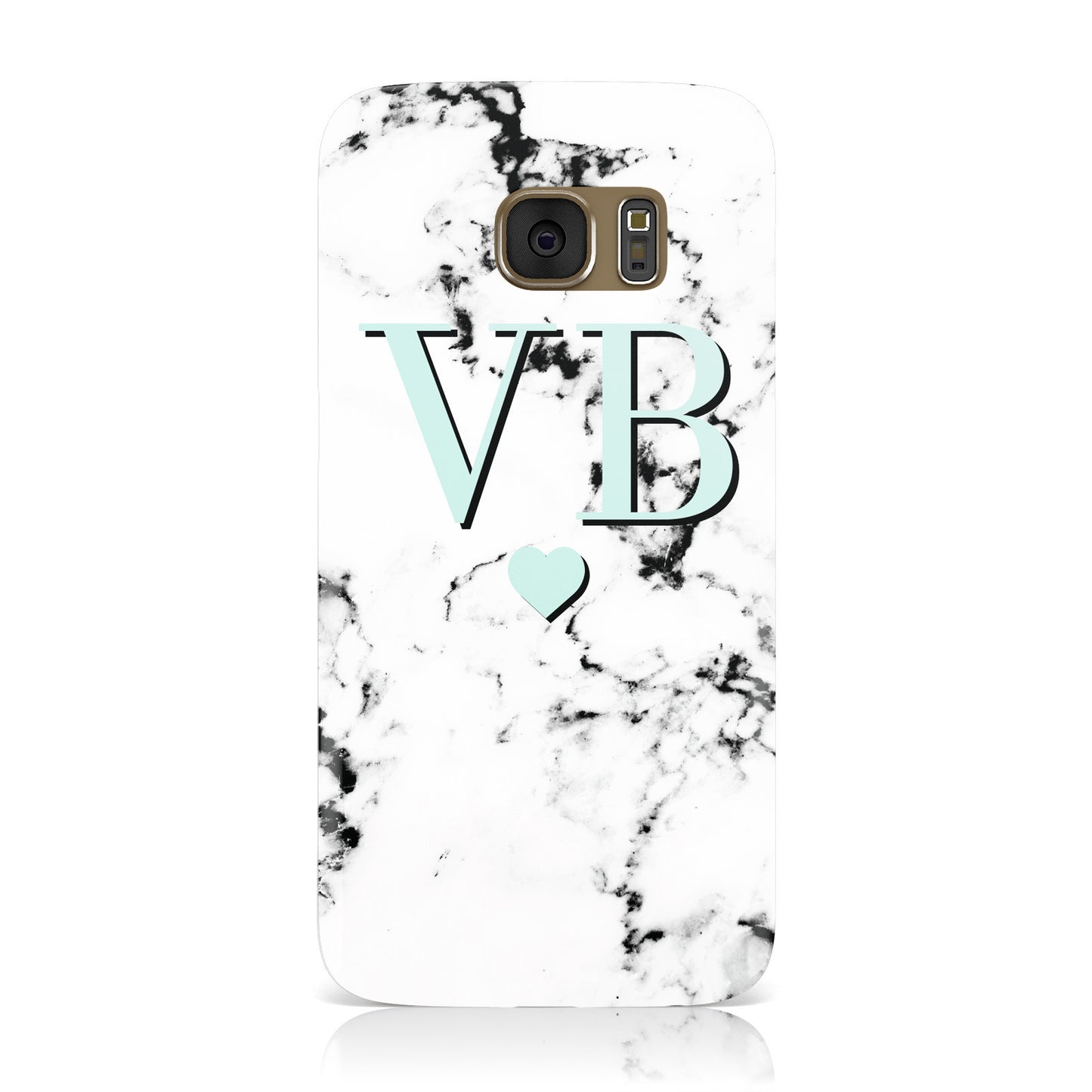 Personalised Mint Initialled Marble Heart Samsung Galaxy Case