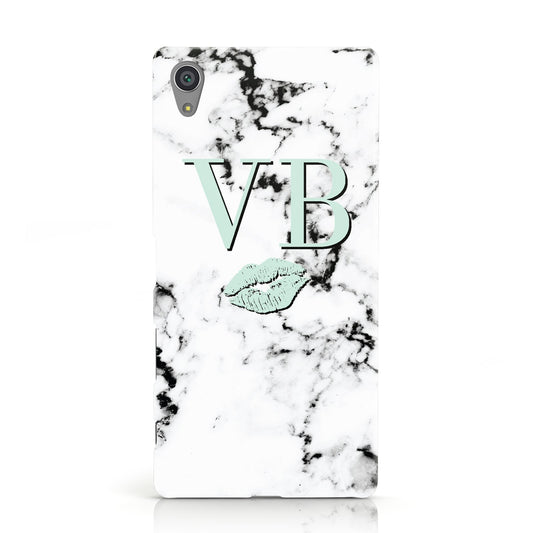 Personalised Mint Lips Initials Marble Sony Xperia Case