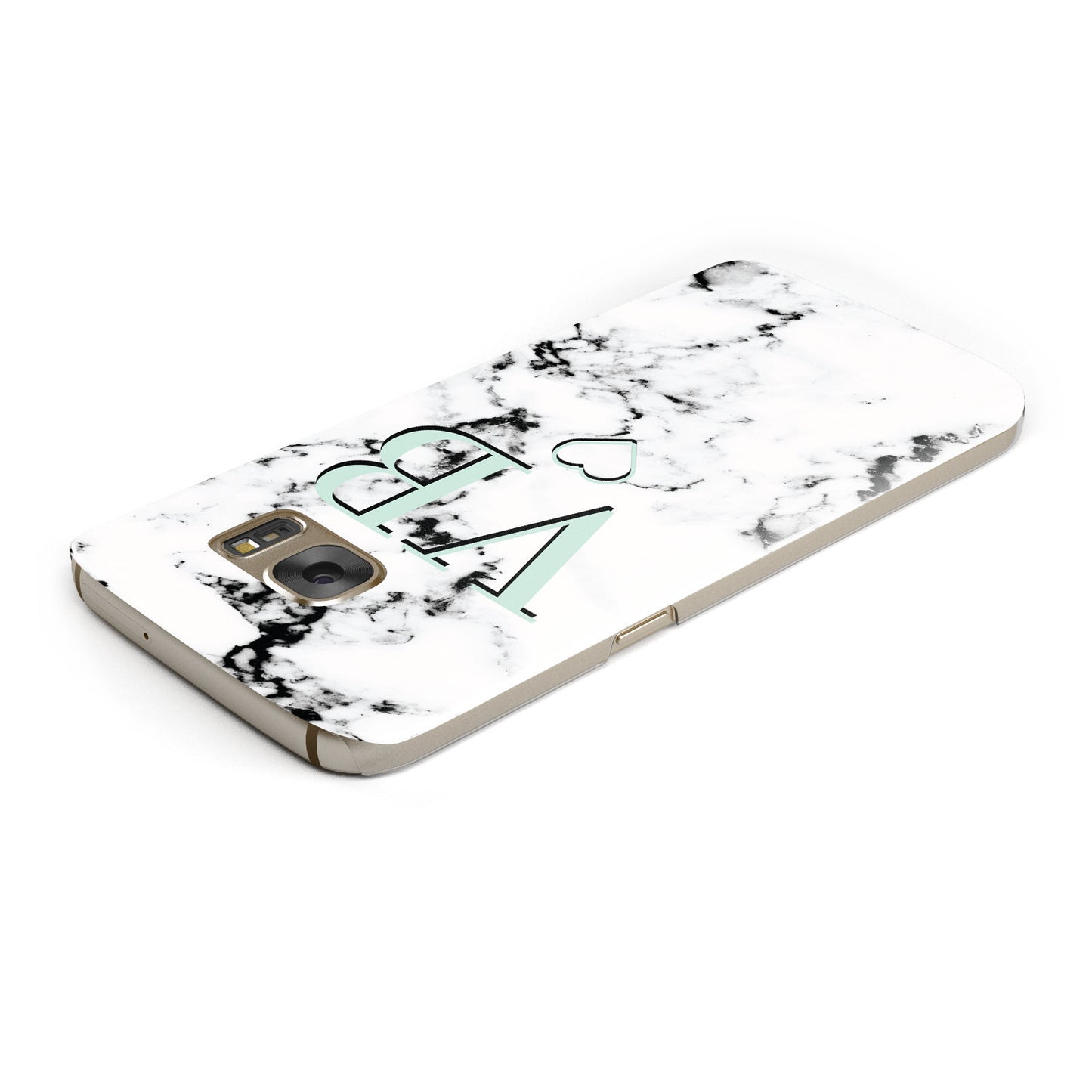 Personalised Mint Monogrammed Heart Marble Samsung Galaxy Case Top Cutout