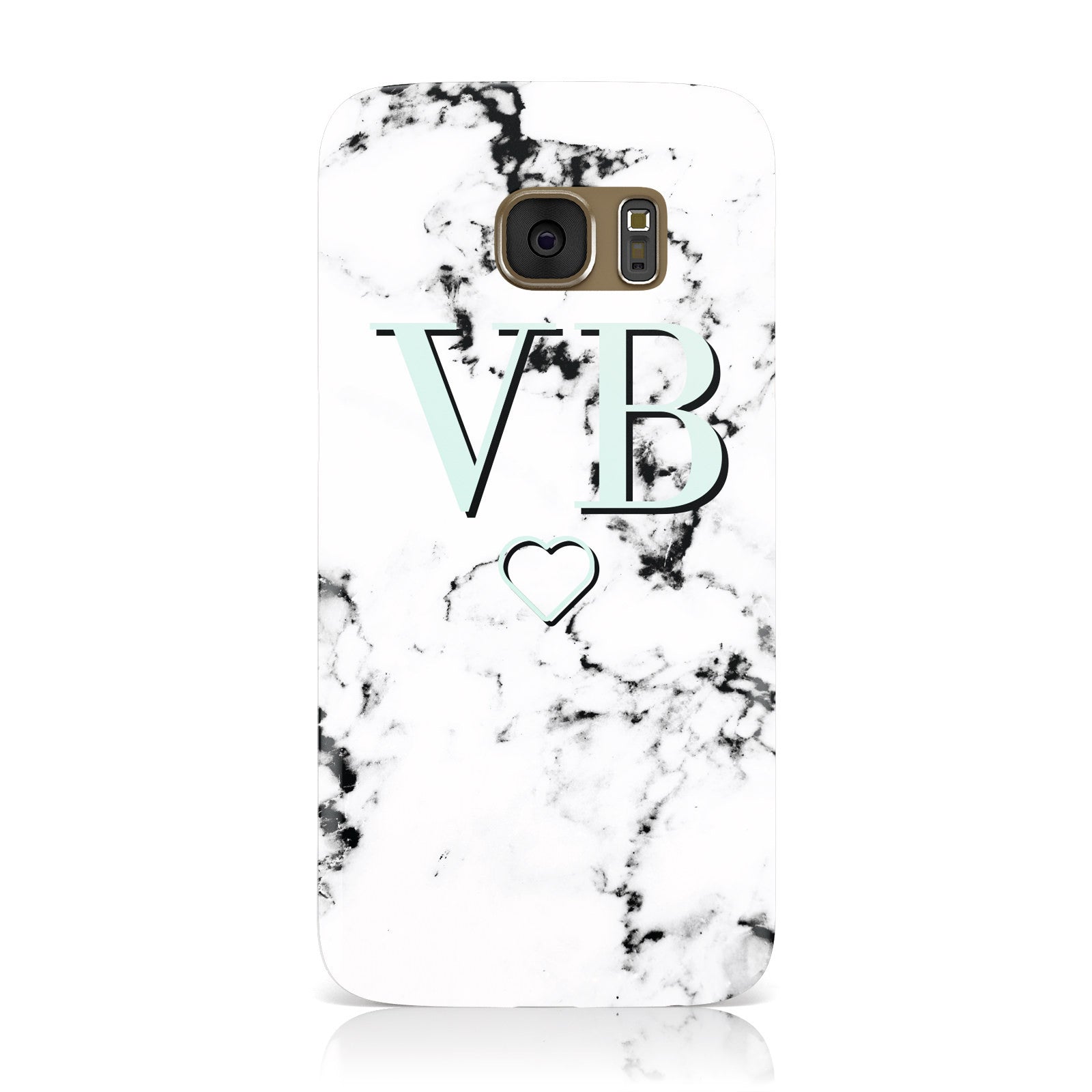 Personalised Mint Monogrammed Heart Marble Samsung Galaxy Case
