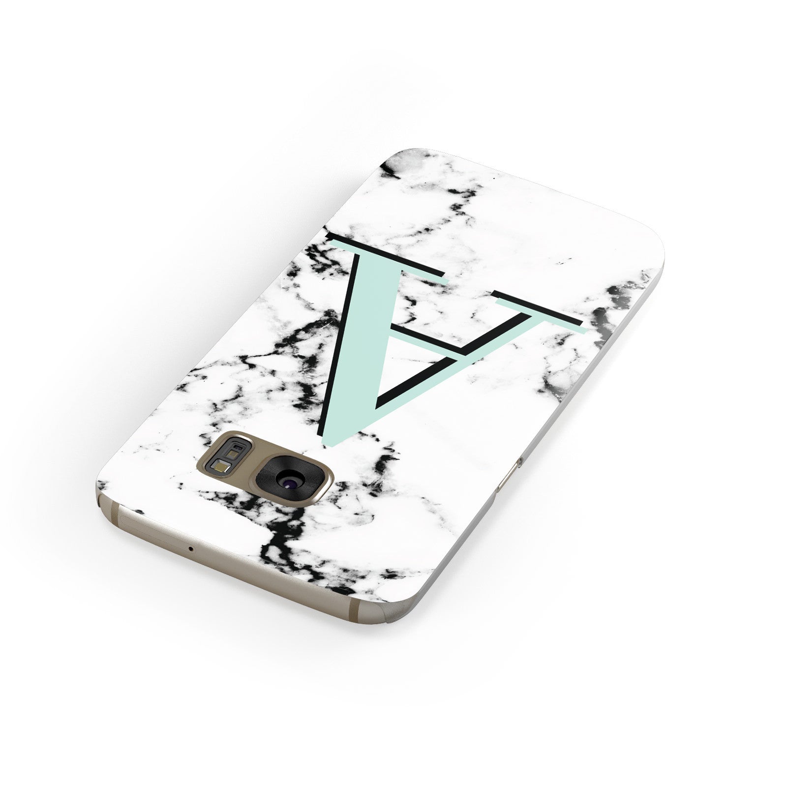 Personalised Mint Single Initial Marble Samsung Galaxy Case Front Close Up