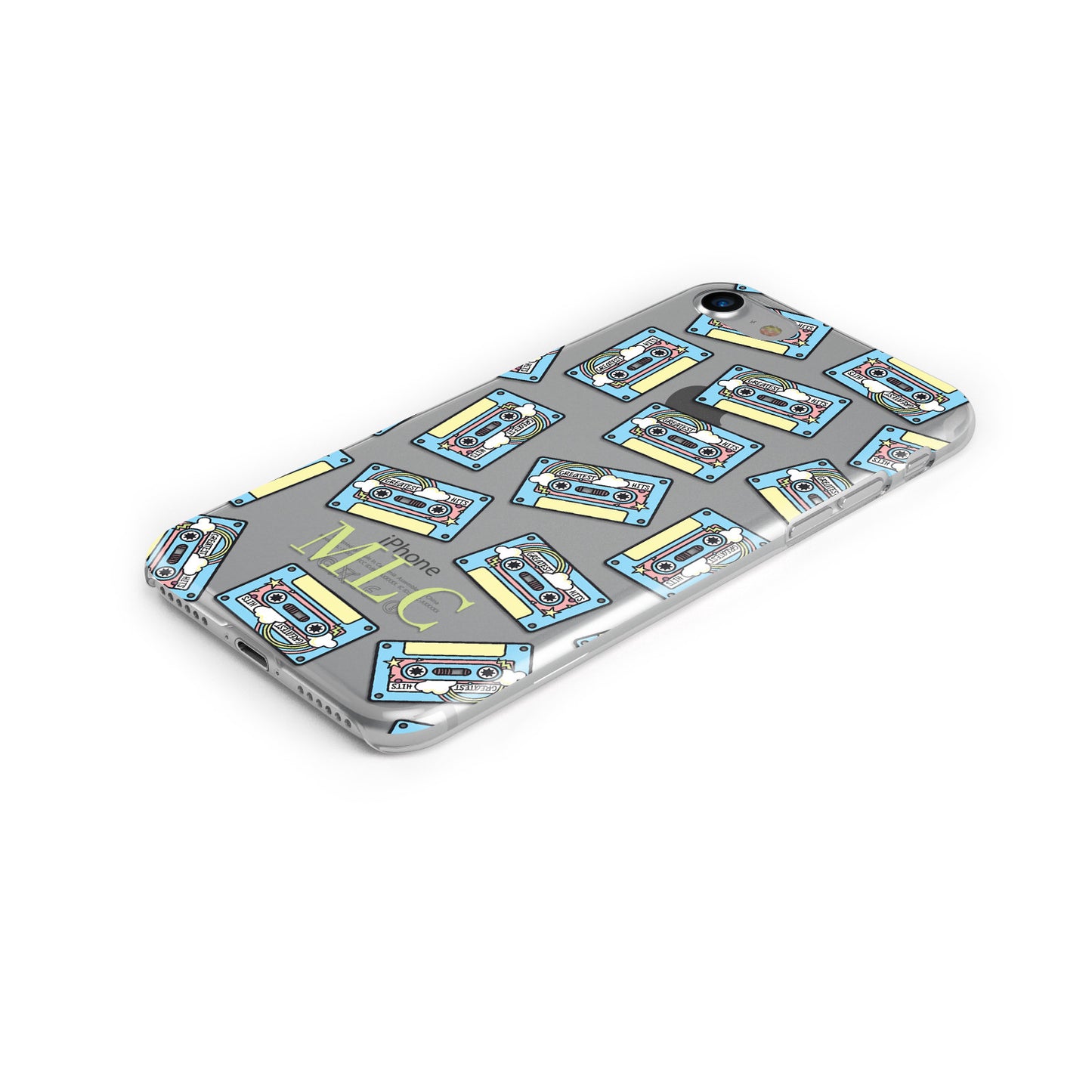 Personalised Mix Tape Initials Clear Apple iPhone Case Bottom Cutout