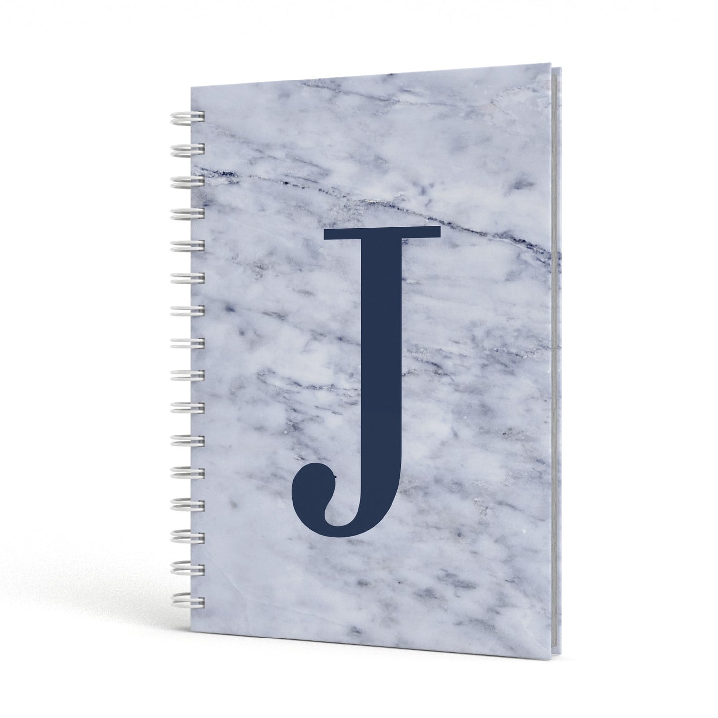 Navy Blue Single Initial A5 Hardcover Notebook Side View