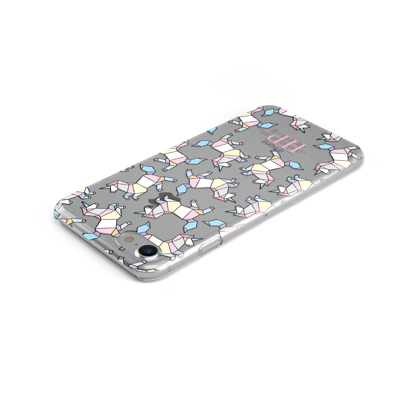 Origami Unicorn Transparent Personalised Initials Apple iPhone Case Top Cutout
