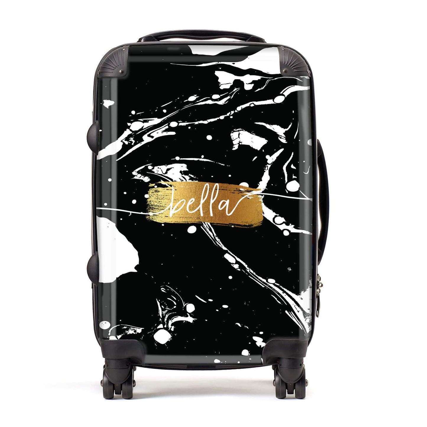 Personalised Black & Gold Swirl Marble Suitcase