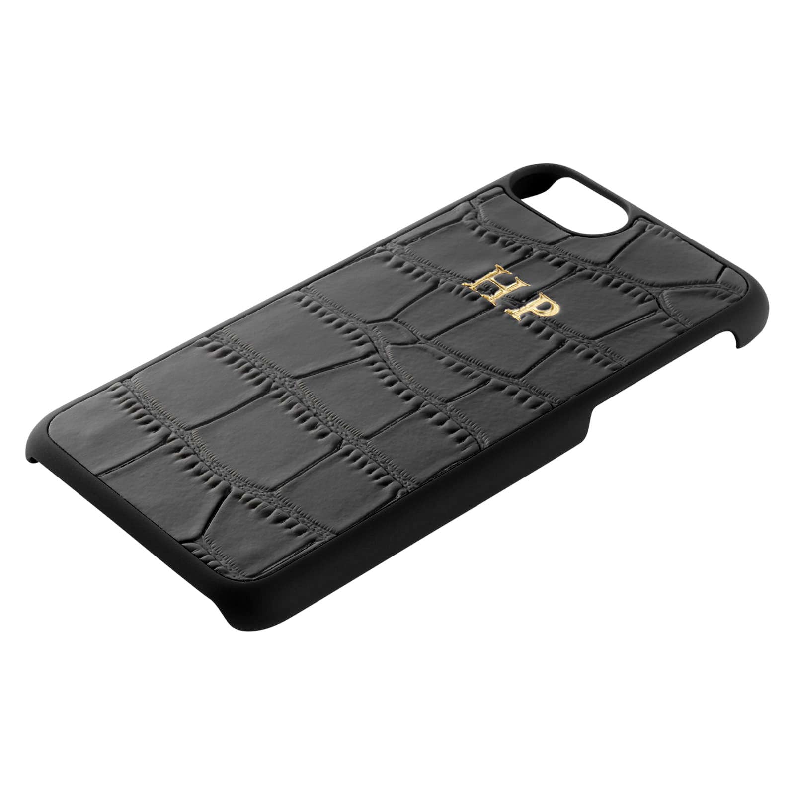 Personalised Black Croc Leather iPhone Case Side Angle
