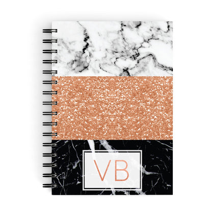 Personalised Black Marble Initials A5 Hardcover Notebook
