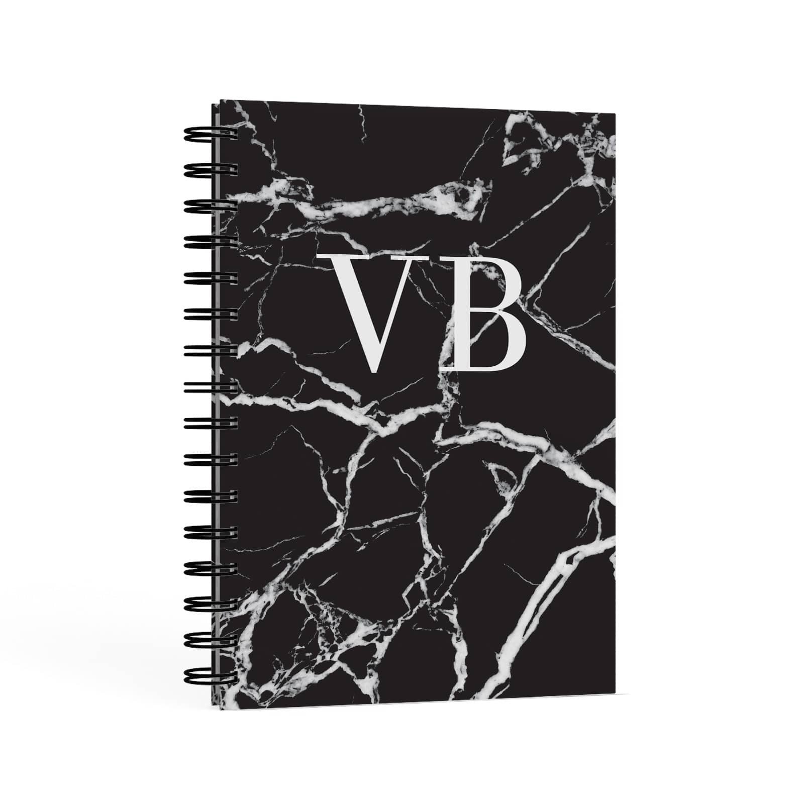 Personalised Black Marble Monogram A5 Hardcover Notebook Second Side View