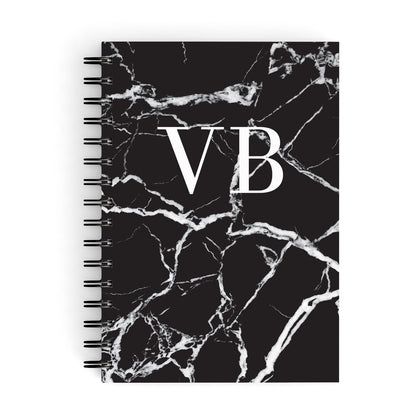 Personalised Black Marble Monogram A5 Hardcover Notebook