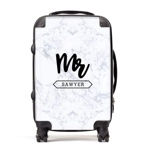 Personalised Black Mr Surname On Marble Suitcase
