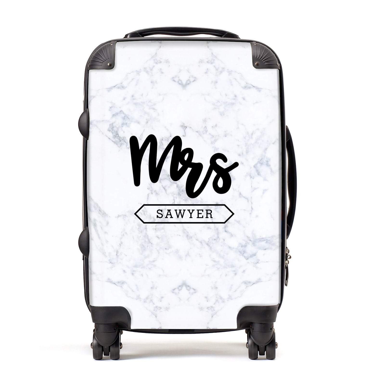 Personalised Black Mrs Surname On Marble Suitcase