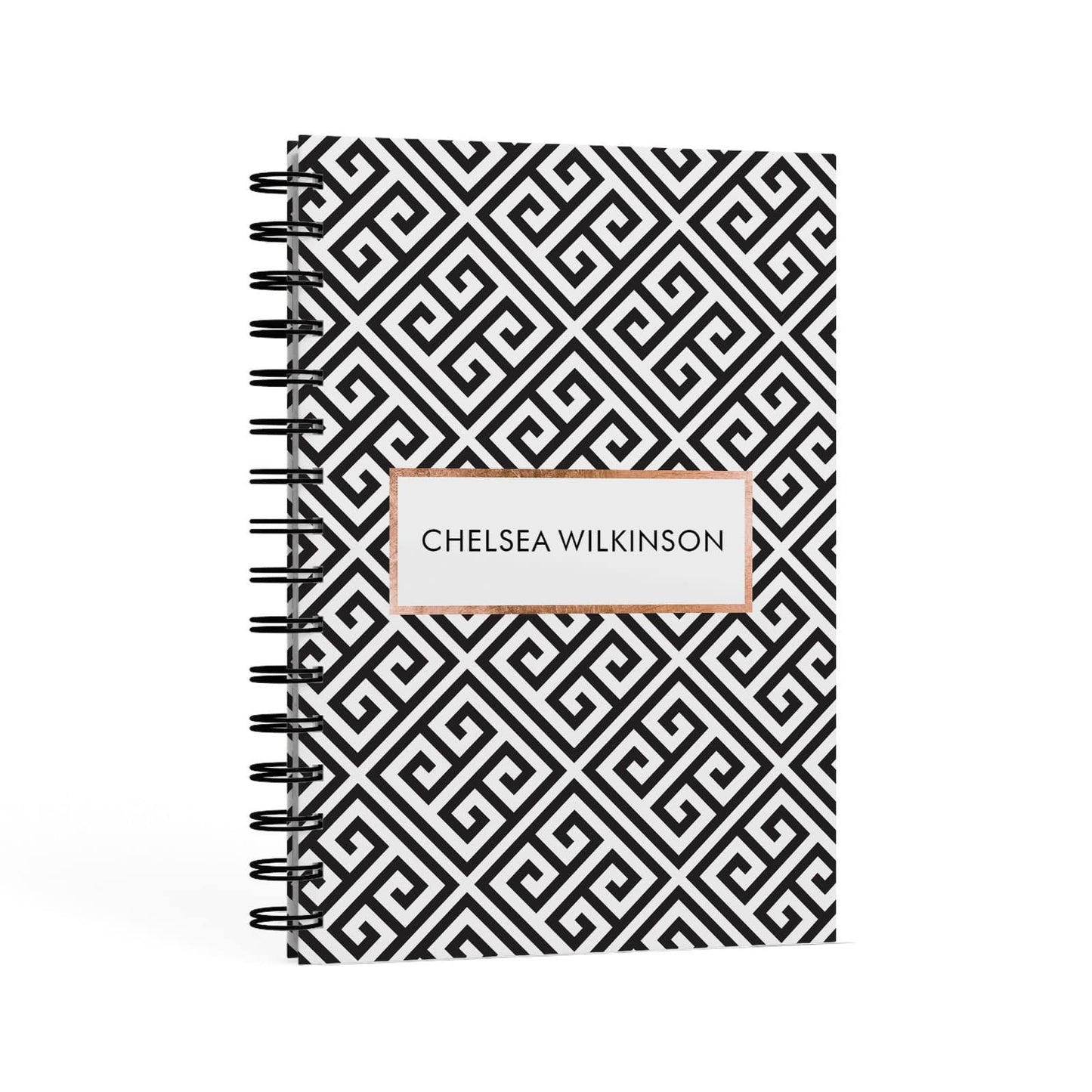 Personalised Black Pattern Name Or Initials A5 Hardcover Notebook Second Side View