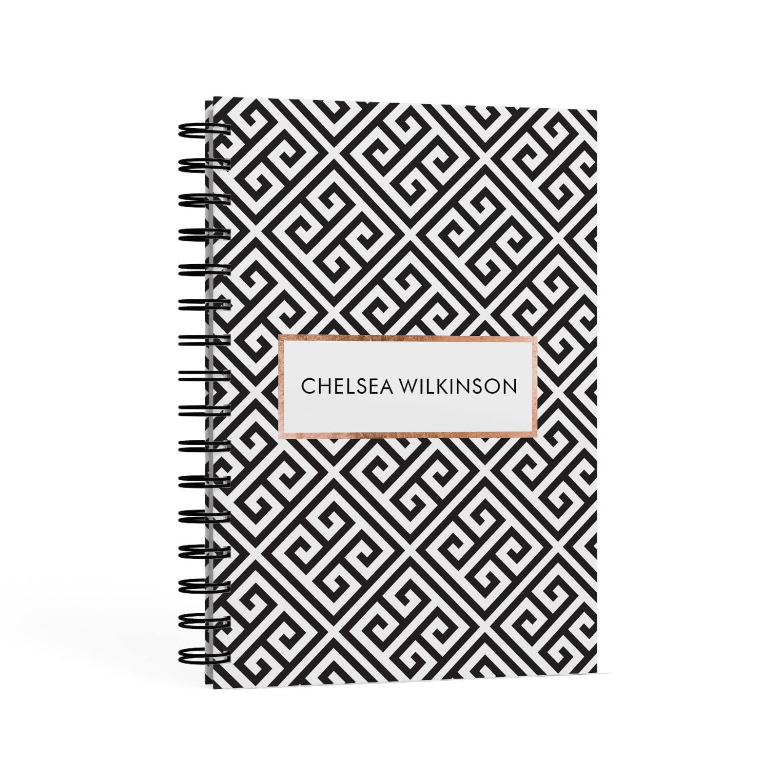 Personalised Black Pattern Name Or Initials A5 Hardcover Notebook Second Side View