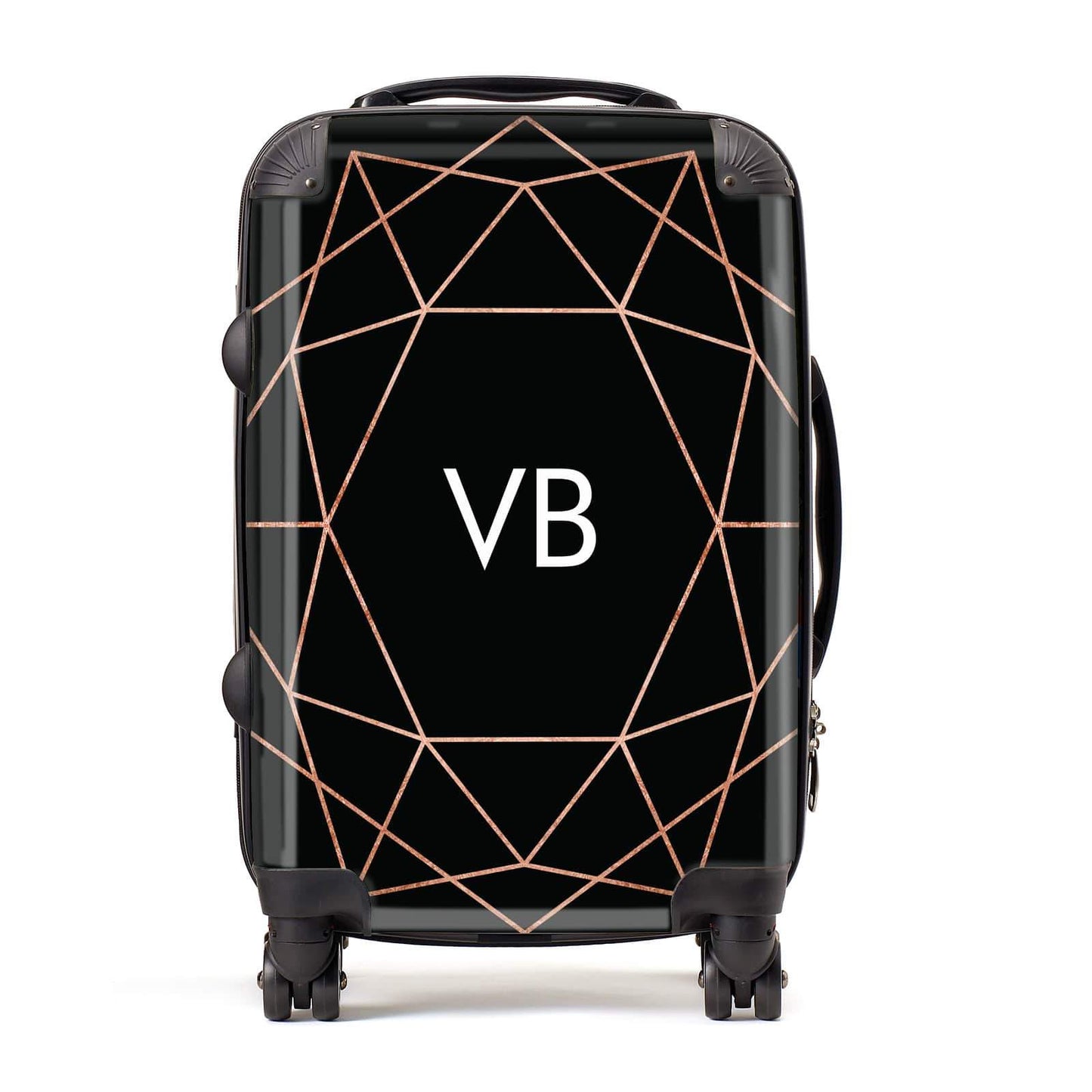 Personalised Black Rose Gold Initials Geometric Suitcase
