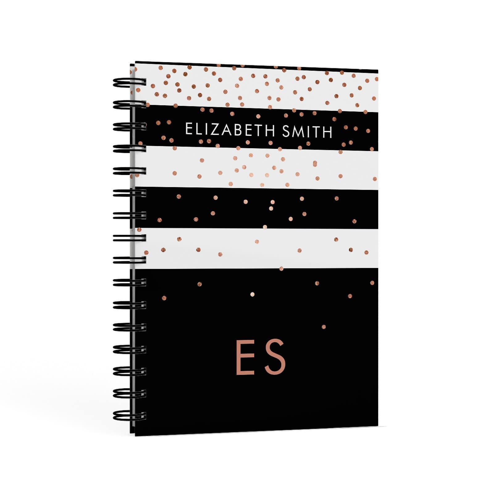 Personalised Black Striped Name Initials A5 Hardcover Notebook Second Side View