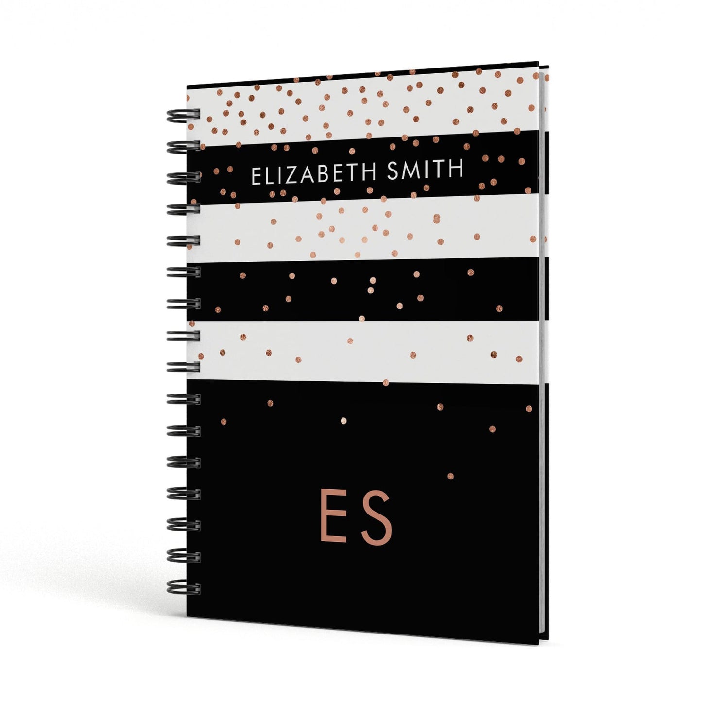 Personalised Black Striped Name Initials A5 Hardcover Notebook Side View