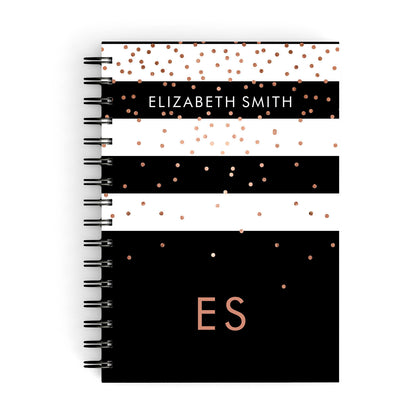 Personalised Black Striped Name Initials A5 Hardcover Notebook