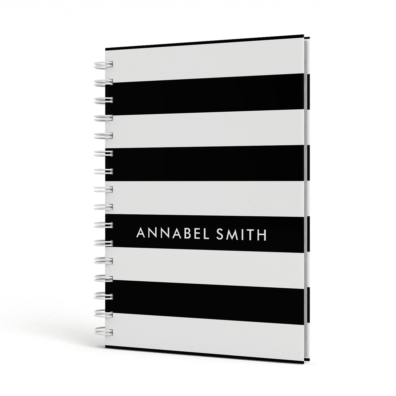 Personalised Black Striped Name or Initials A5 Hardcover Notebook Side View