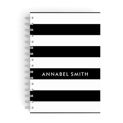 Personalised Black Striped Name or Initials A5 Hardcover Notebook