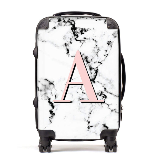 Personalised Block Coral Monogram Marble Suitcase