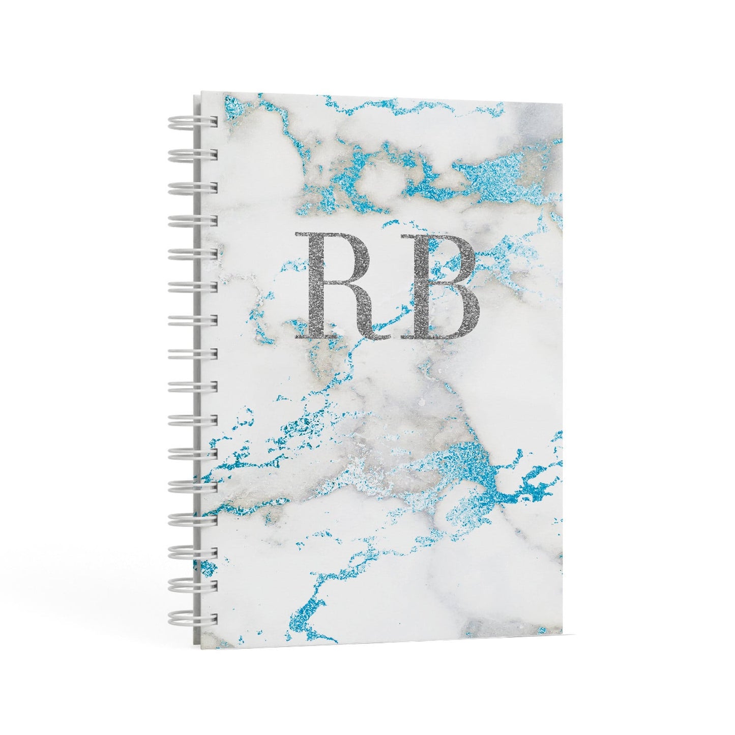 Personalised Blue Marble Initials A5 Hardcover Notebook Second Side View