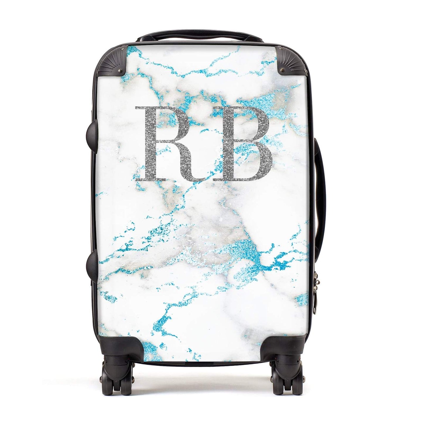 Personalised Blue Marble Initials Suitcase