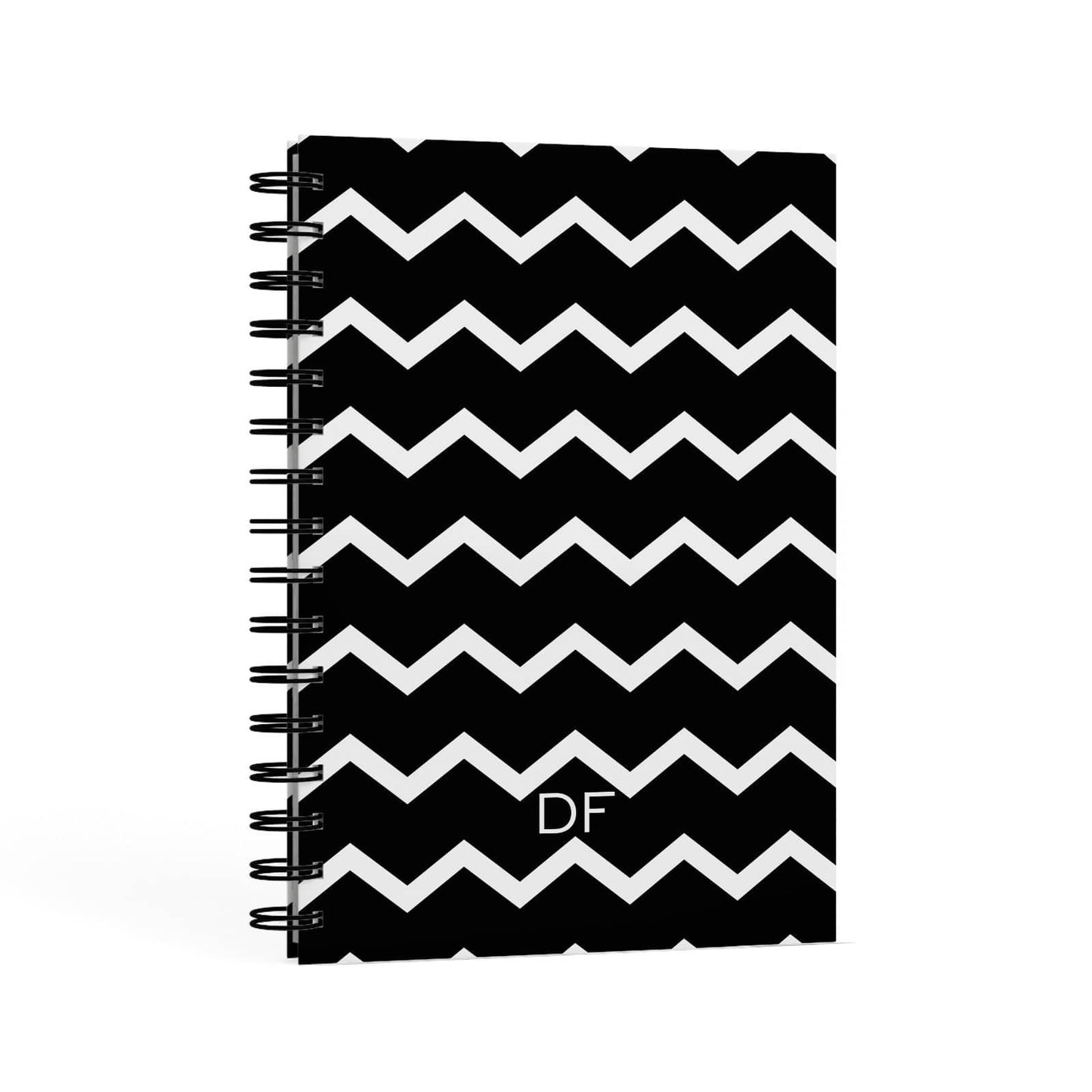 Personalised Chevron Black A5 Hardcover Notebook Second Side View