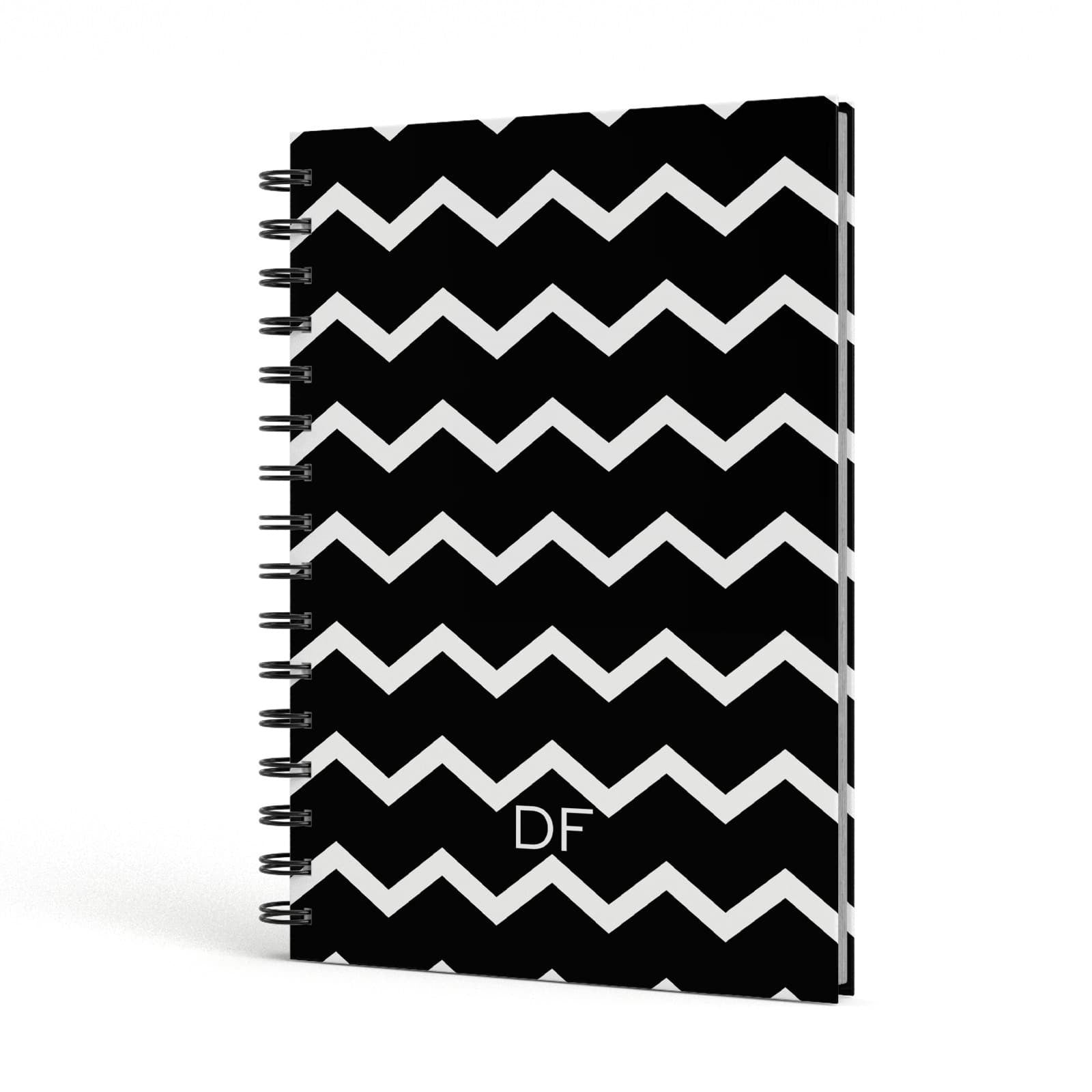 Personalised Chevron Black A5 Hardcover Notebook Side View