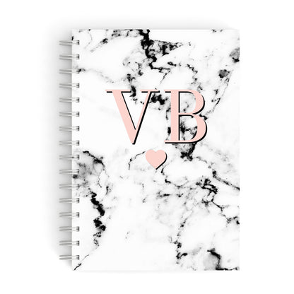 Personalised Coral Heart Initial & Marble A5 Hardcover Notebook