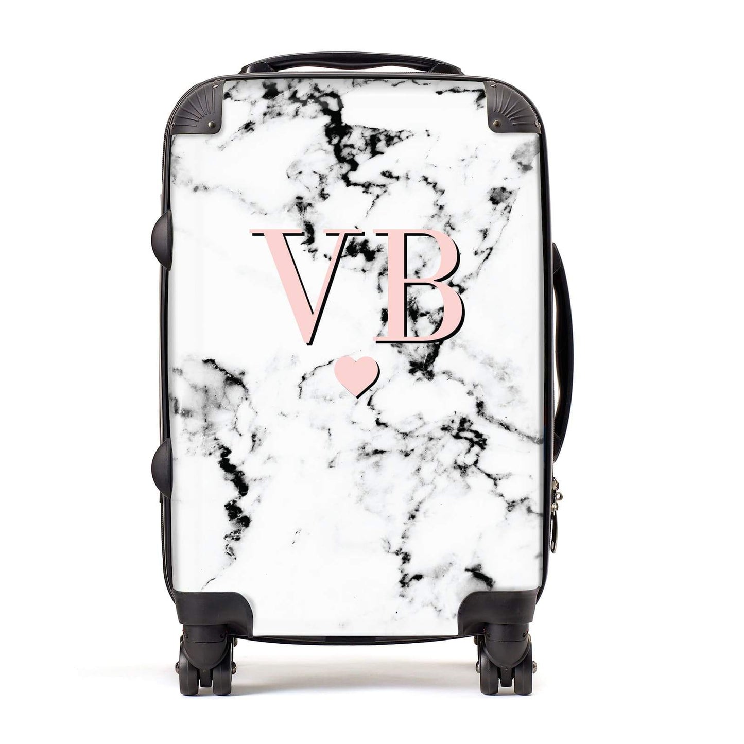Personalised Coral Heart Initial & Marble Suitcase