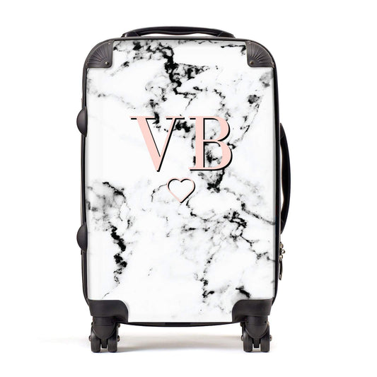 Personalised Coral Initials Heart Marble Suitcase